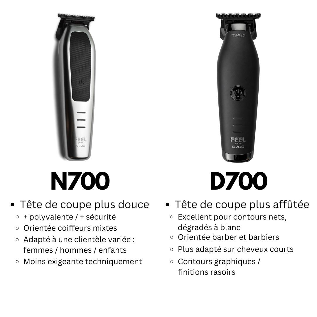 Comparaison entre les tondeuses de finition STEALTH N700 et HIGHDRONE D700 de la marque FEEL JAPAN 