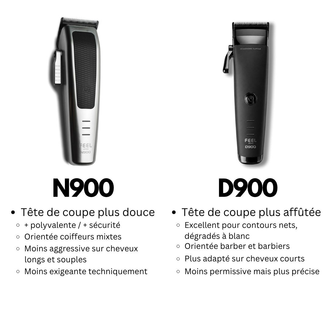 Comparaison entre les tondeuses de coupe STEALTH N900 et HIGHDRONE D900 de la marque FEEL JAPAN 