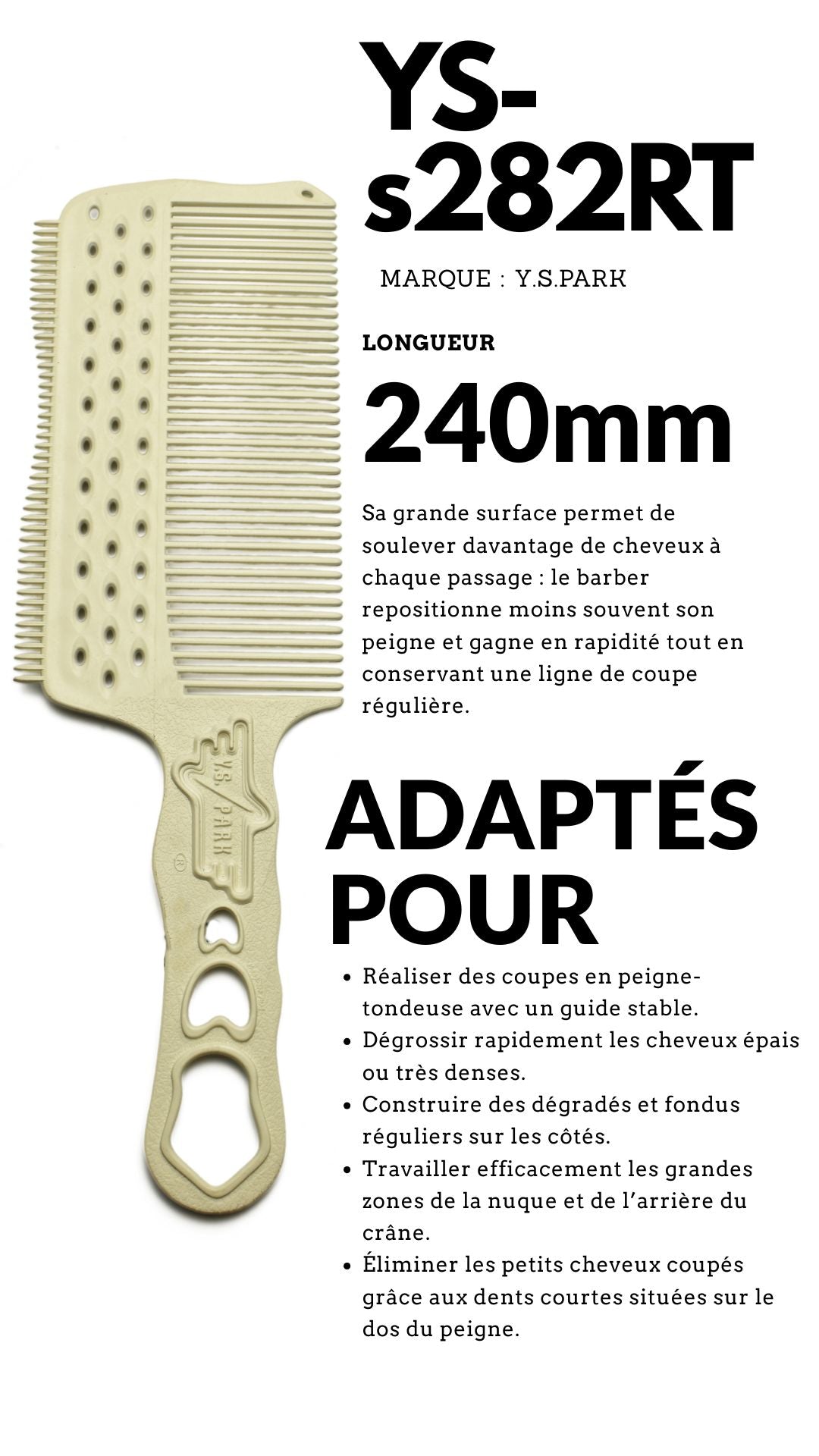 peigne yspark tondeuse ys-s282rt blanc pour technique de fade et de fondu taper