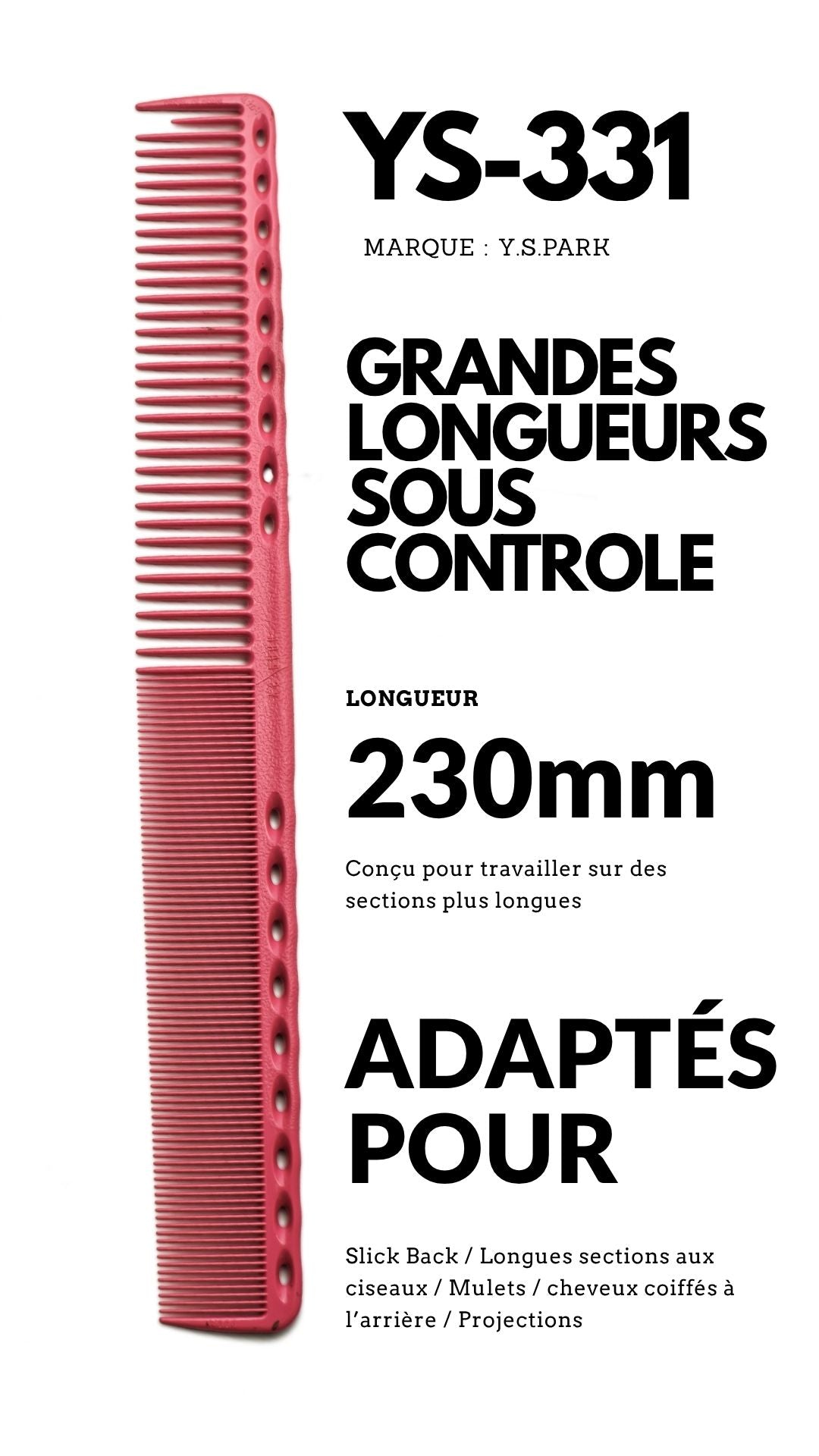fiche technique de peigne de coupe yspark 331 rose long