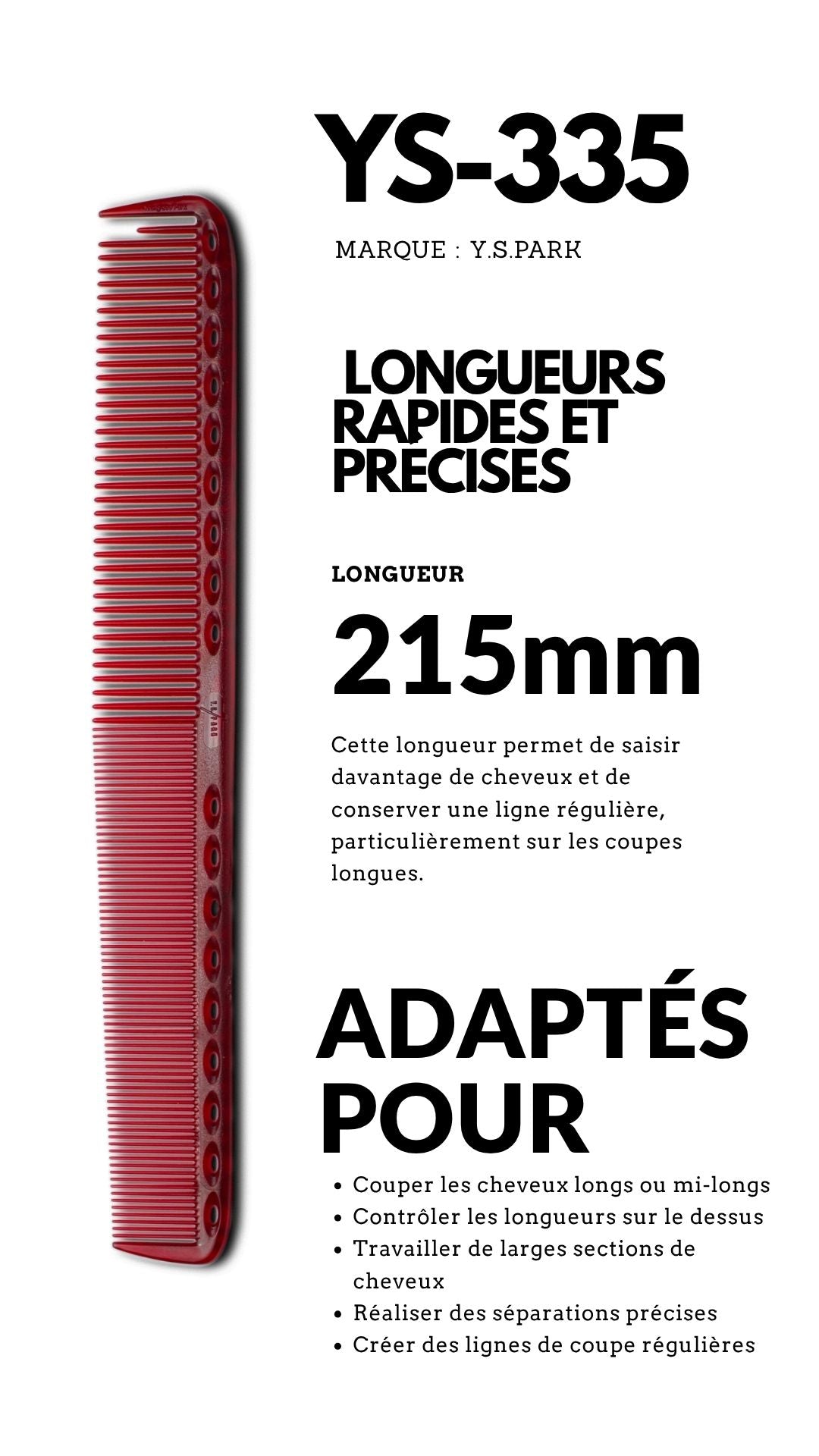 fiche technique de peigne de coupe  yspark  335 rouge transparent