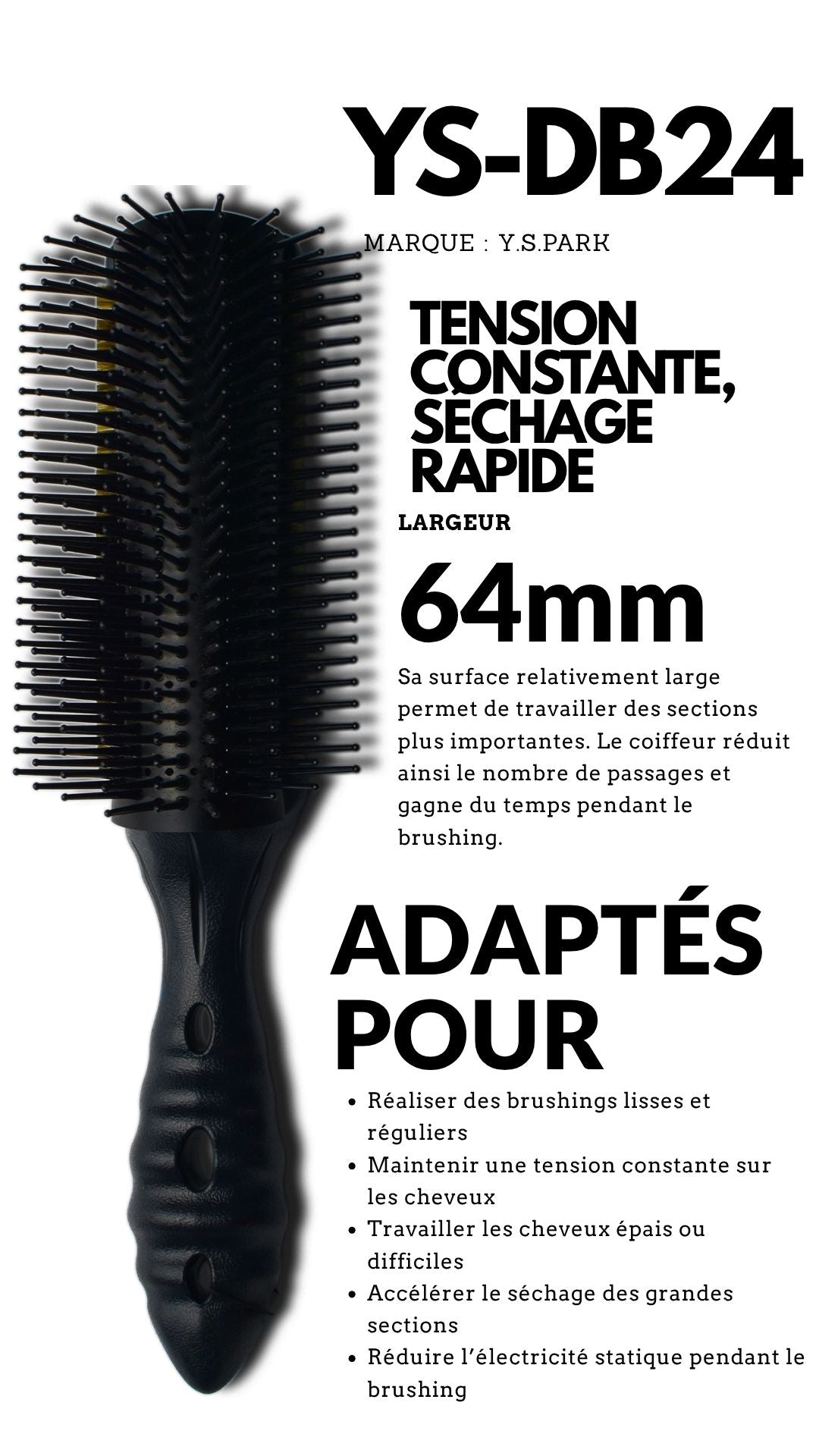 fiche technique de la brosse yspark dragon db24 noir pour brushing ou pompadour 