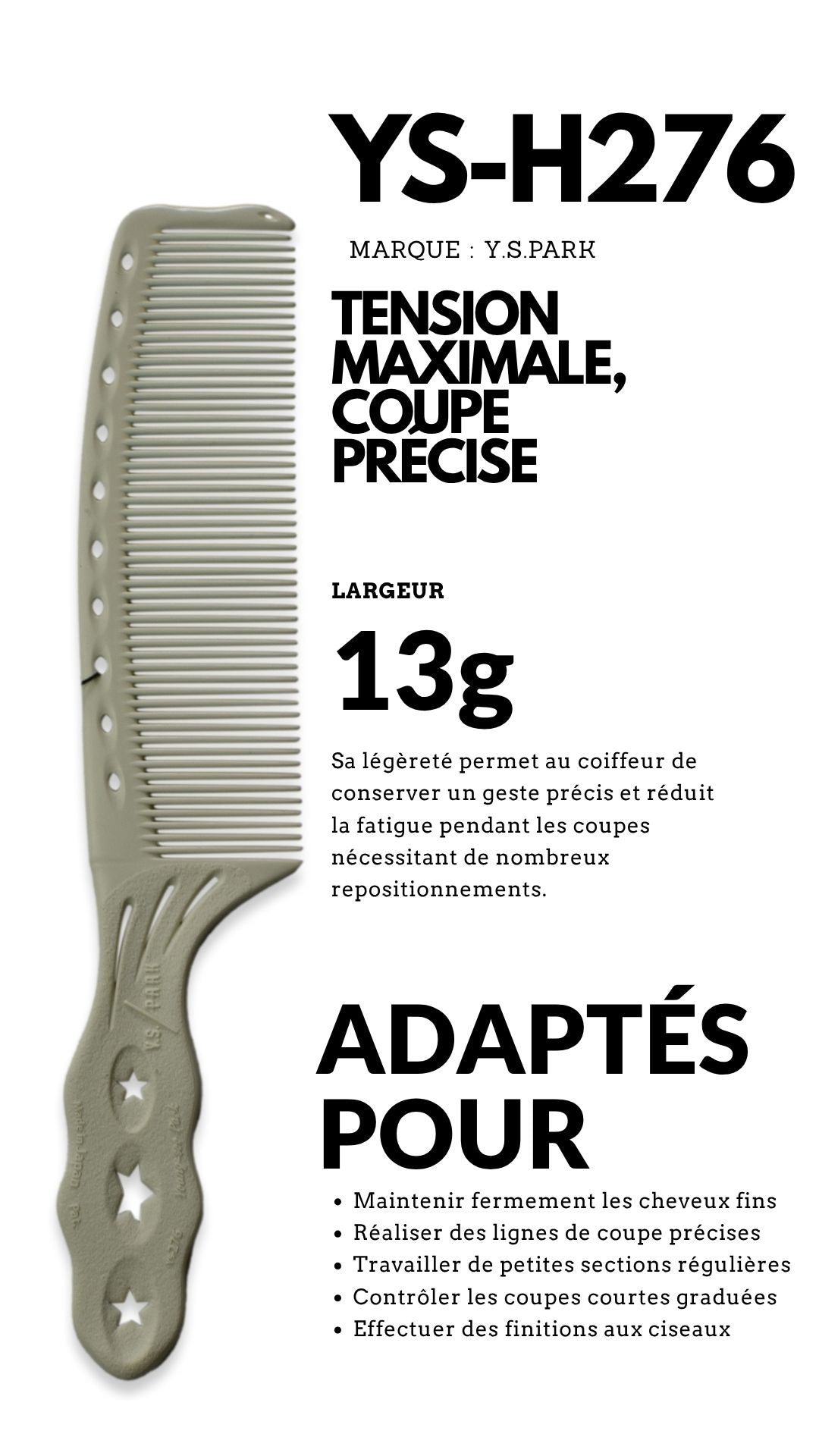 fiche technique de peigne de coupe homme barber yspark H276 blanc