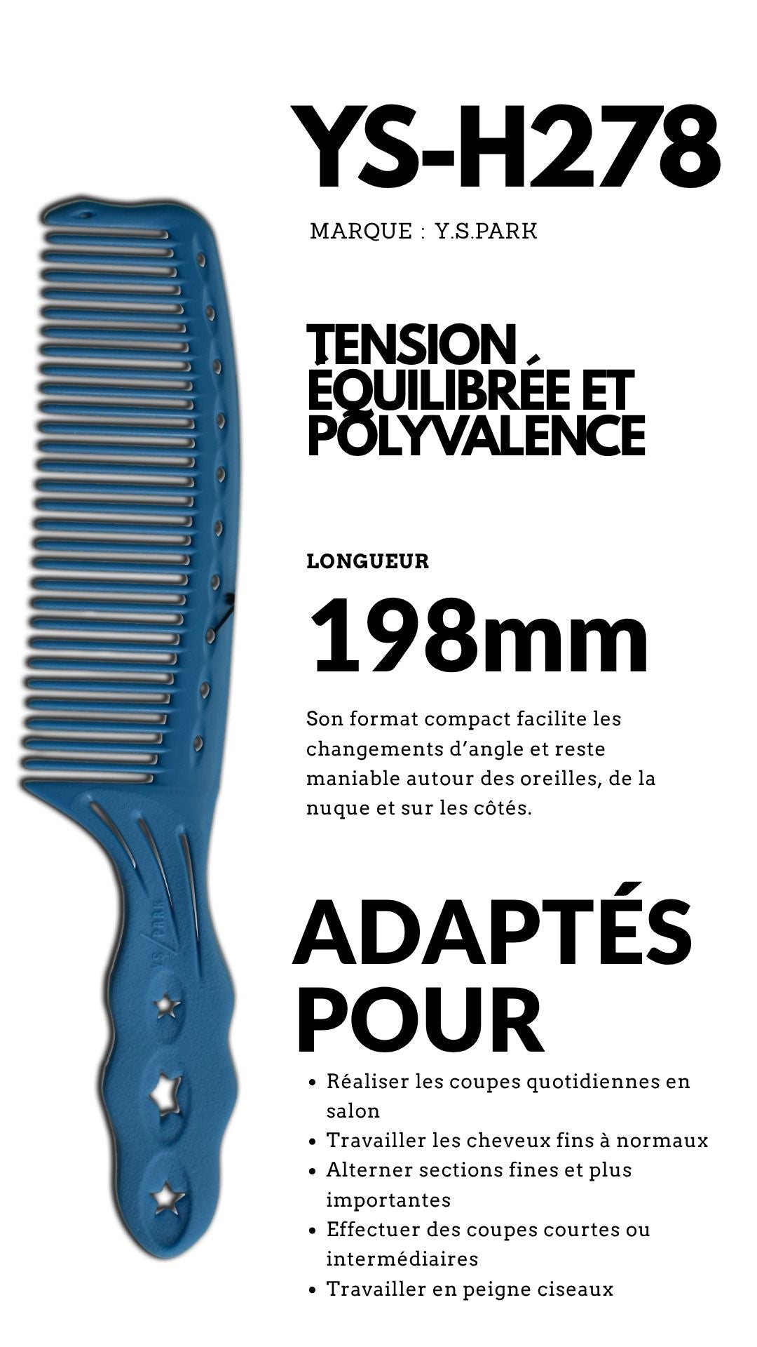 fiche technique de peigne de coupe homme barber yspark H278 bleu