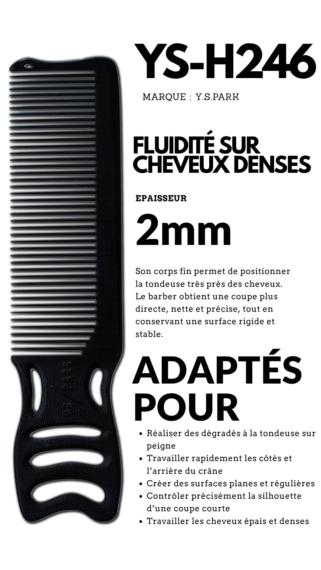 fiche technique de peigne yspark h246 noir de coupe homme 