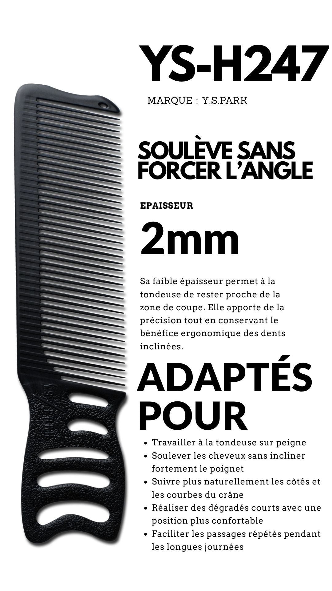 fiche technique de peigne yspark h247 noir de coupe homme 