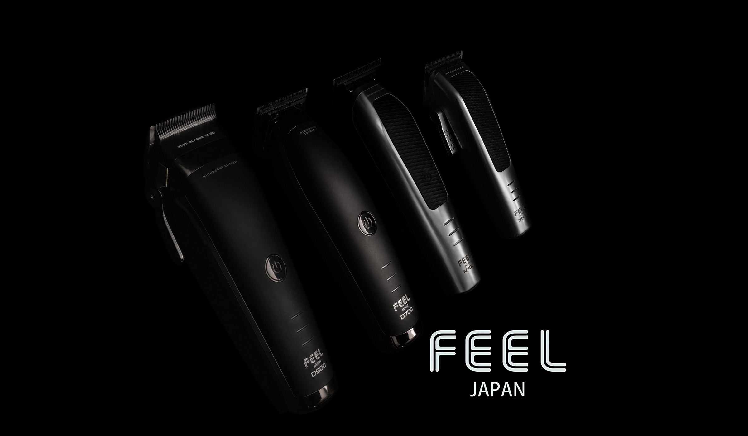 Photo montrant 4 tondeuses de coupe et de finition de la marque FEEL JAPAN 