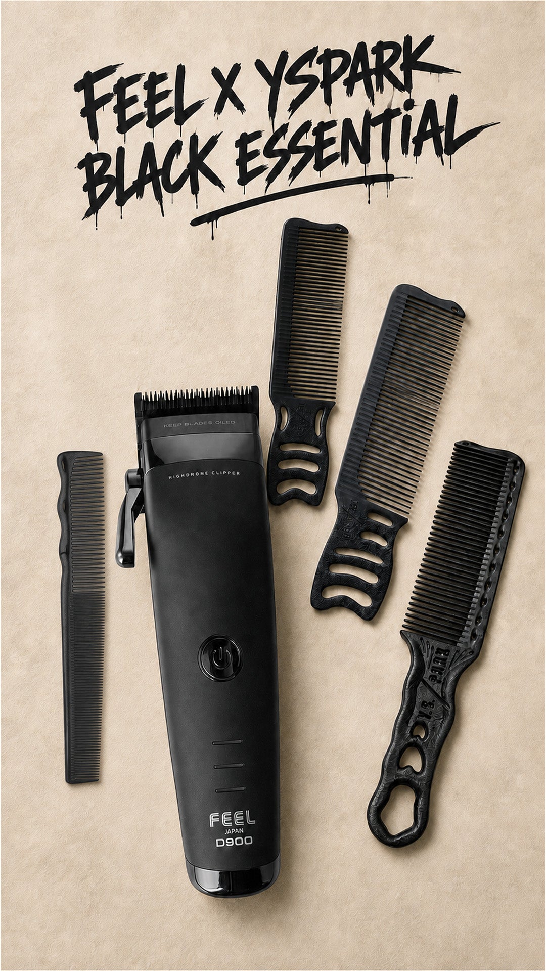 pack tondeuse de coupe feel japan d900 avec peignes yspark noirs