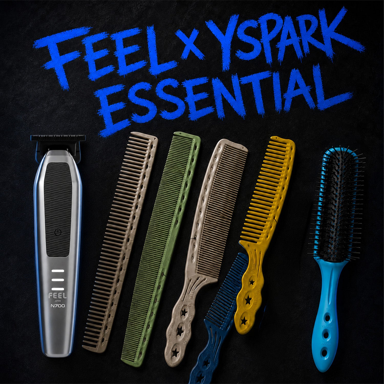 tondeuse de finition n700 feel japan accompagnés de peignes yspark de divers couleurs avec une brosse 