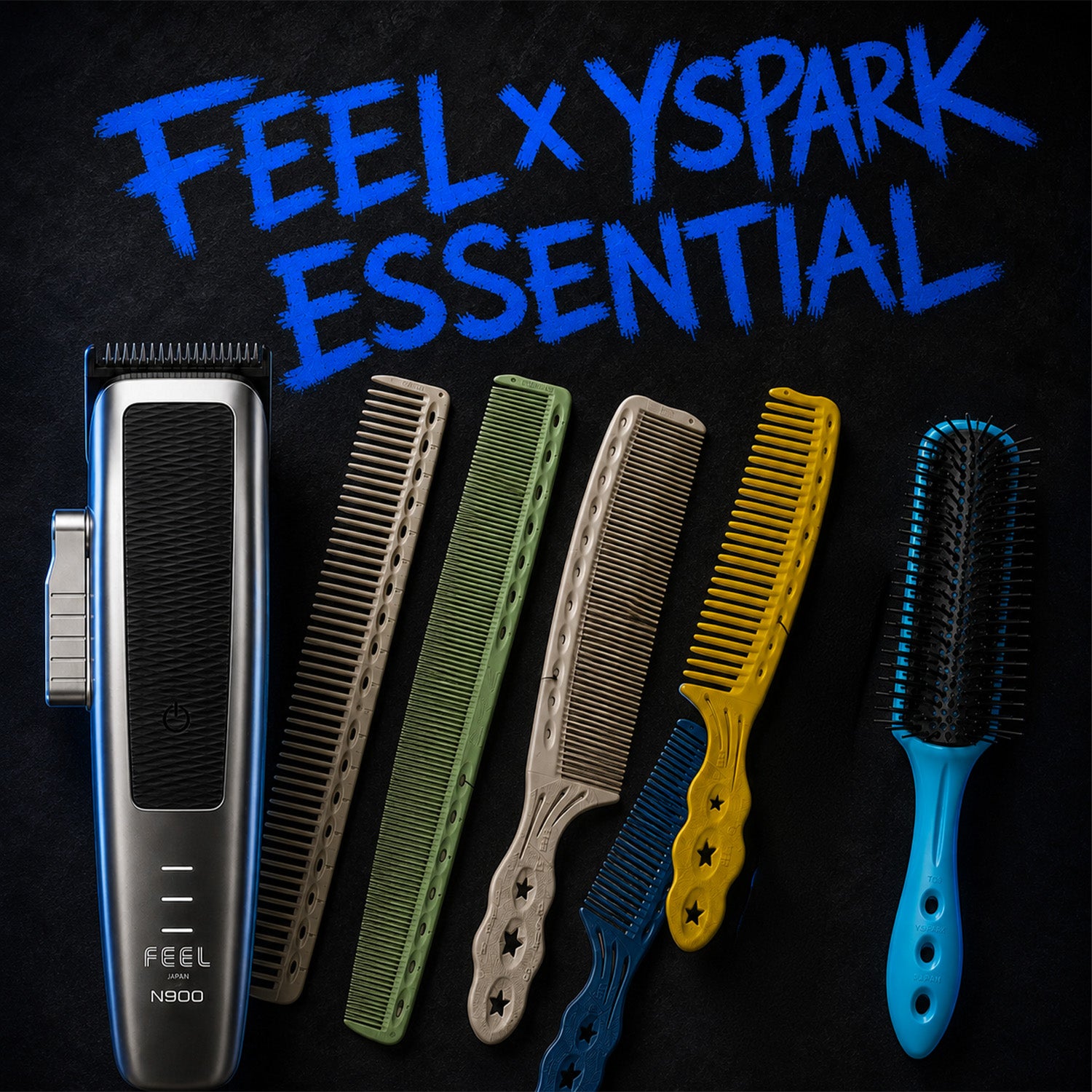 tondeuse de coupe n900 feel japan accompagnés de peignes yspark de divers couleurs avec une brosse 